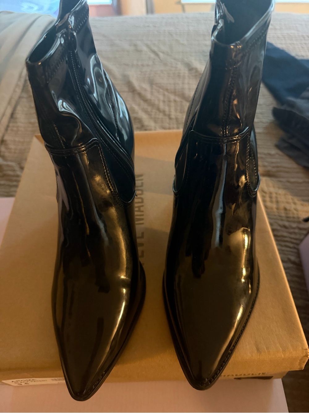 Men's Black Patent Pointed Toe Ankle Boots